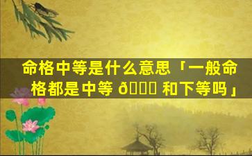 命格中等是什么意思「一般命格都是中等 🐅 和下等吗」
